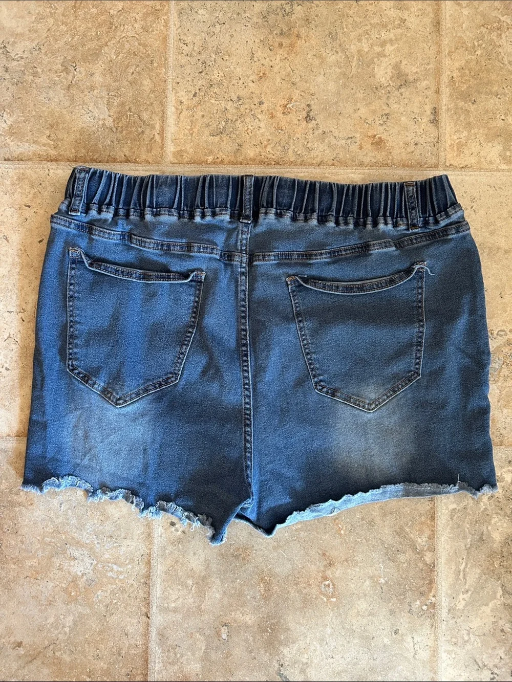 SHEIN Dark Blue Distressed Drawstring Jean Shorts